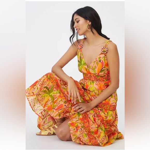 Anthropologie Farm Rio Tropical Tiered Maxi Dress Size Medium NWT - Picture 1 of 16